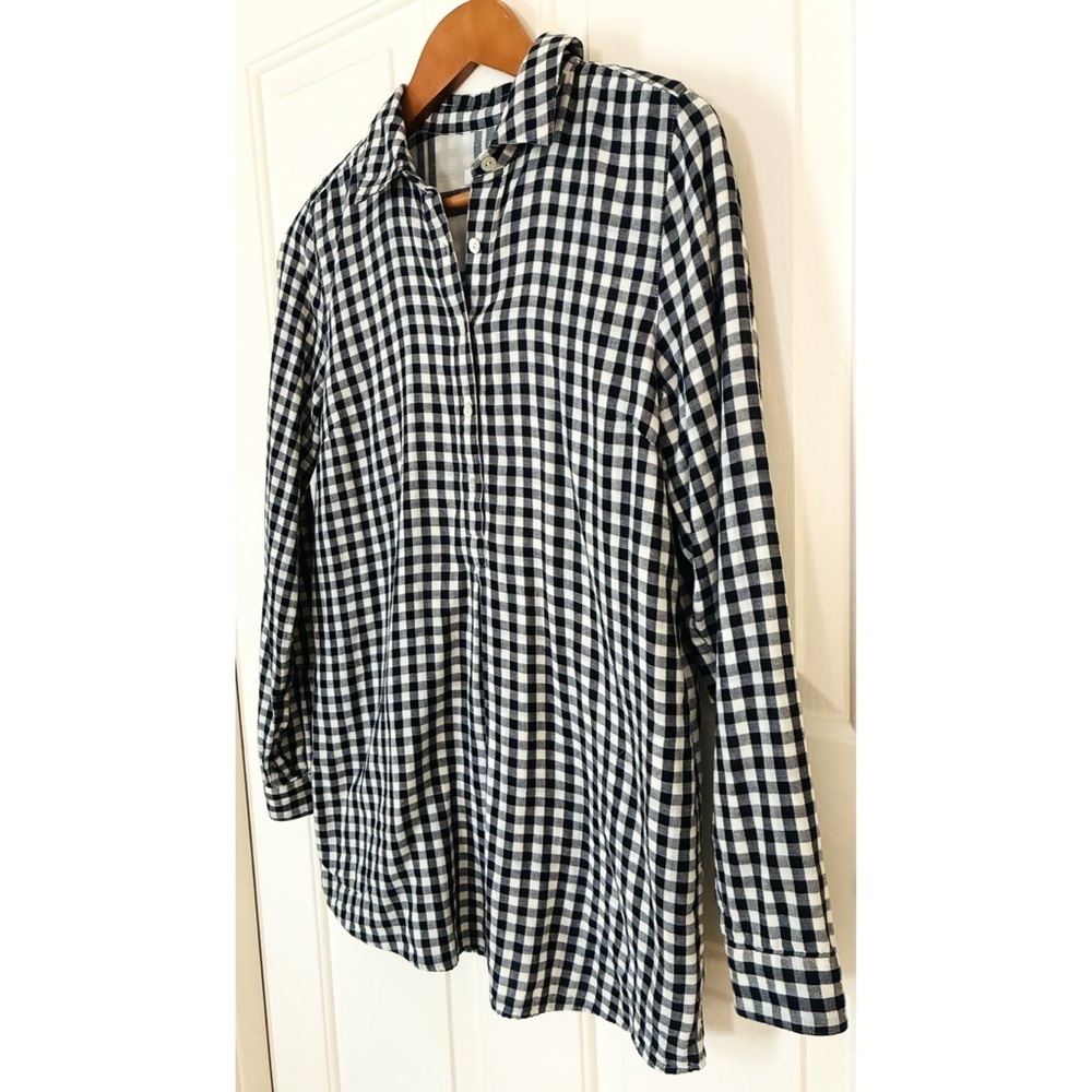 J. Jill Black Cream Soft Flannel Plaid Tunic Popover Top Blouse Pockets XS - Picture 2 of 6